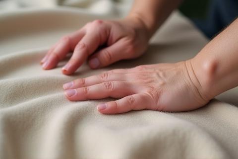 Image showing finished wool fabric being inspected