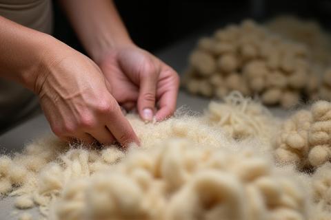 Image showing wool being sorted by hand for grading