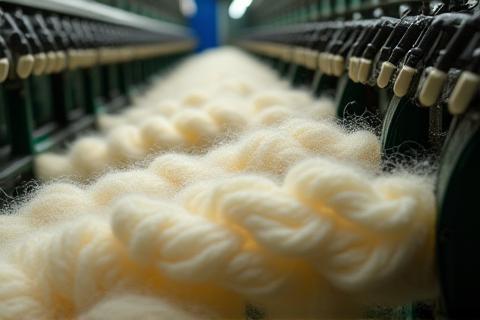 Image showing yarn being spun on industrial spinning frames