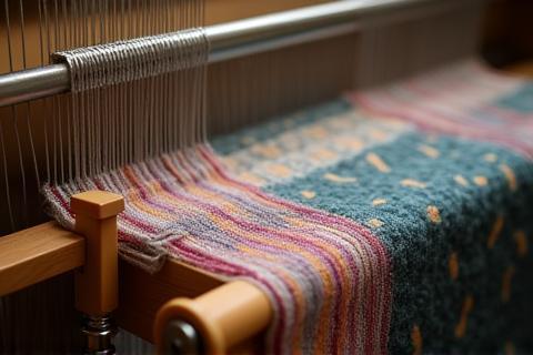 Image showing a weaving loom creating wool fabric